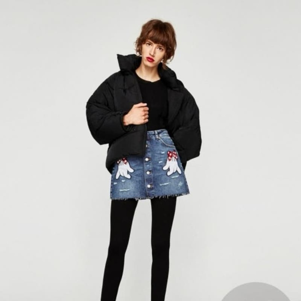 Zara Disney Minnie Mouse denim mini skirt buttons glove hands xs extra small - Picture 13 of 13